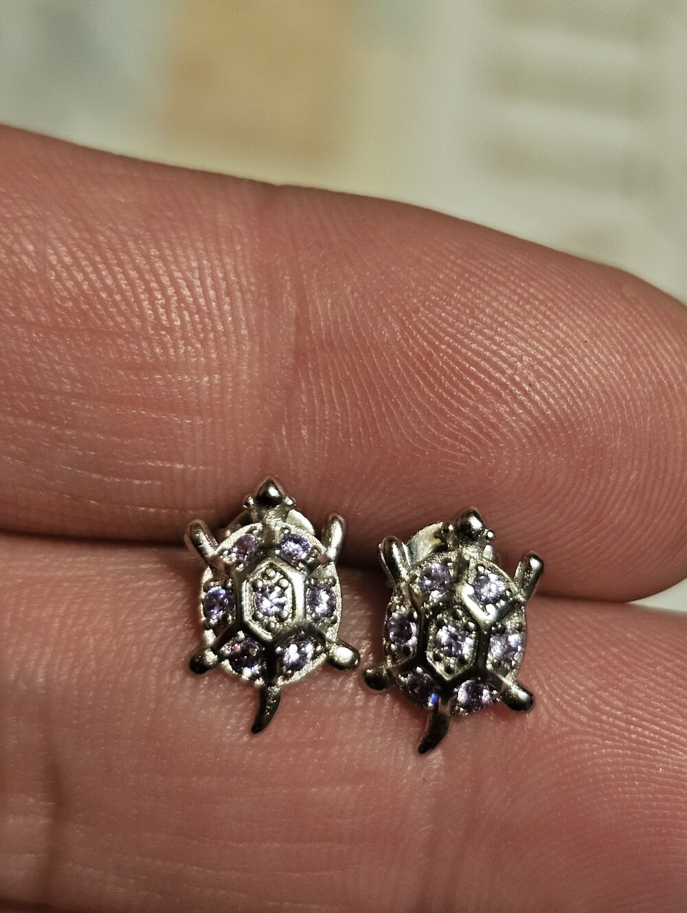 Sterling Silver Plated Purple CZ Turtle Earring Studs